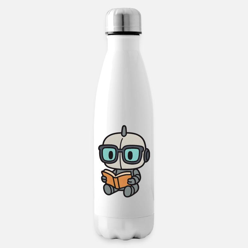 Geek Roboter mit Brille und Buch - Isolierflasche - Weiß