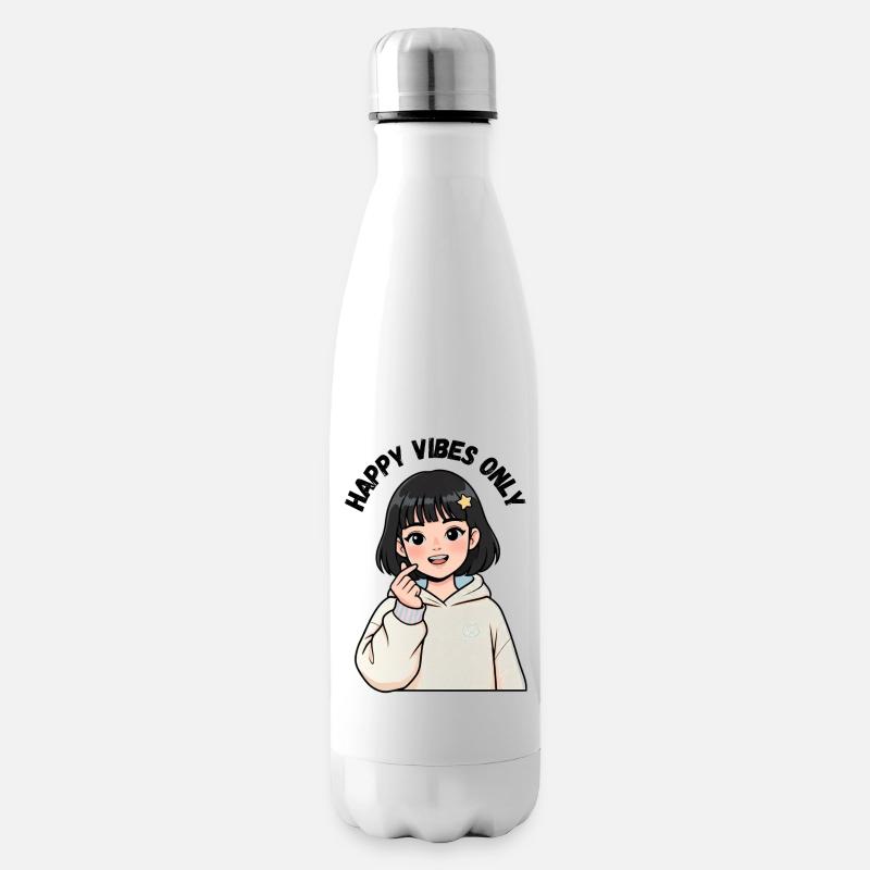 Cremefarbenes Sweatshirt mit Kawaii Mädchen - Isolierflasche - Weiß