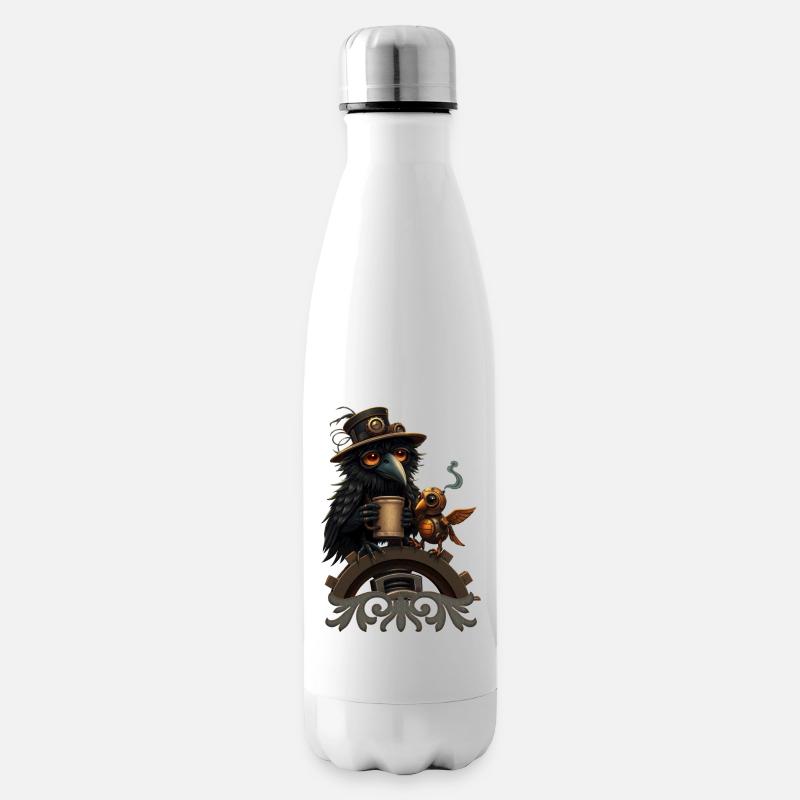 Steampunk Rabe mit Becher - Isolierflasche - Weiß