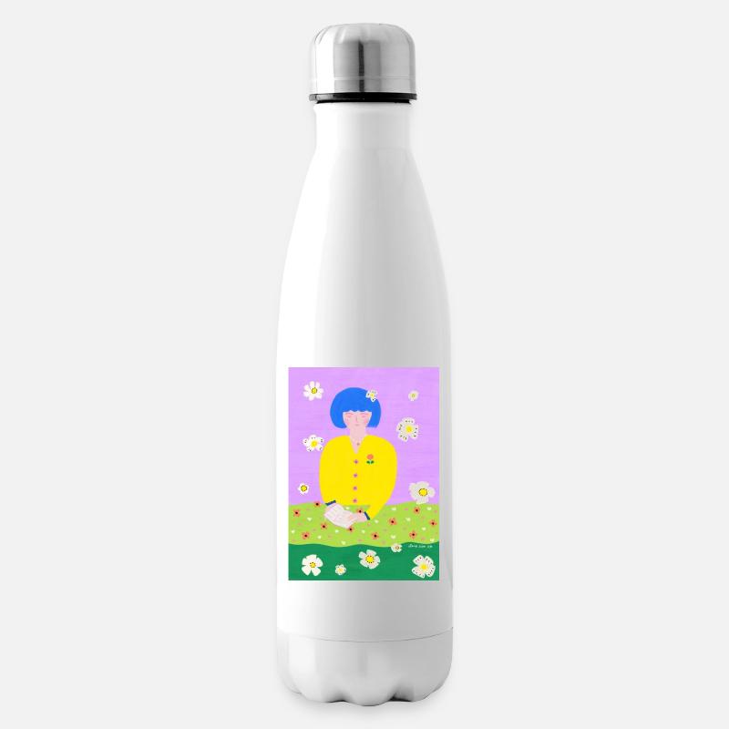 Lesende Frau im Garten - Isolierflasche - Weiß