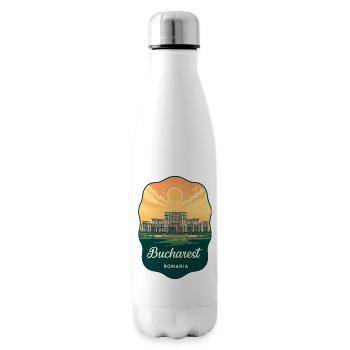 Bukarester Parlament Vintage Sunset Badge - Isolierflasche - Weiß - Rechts