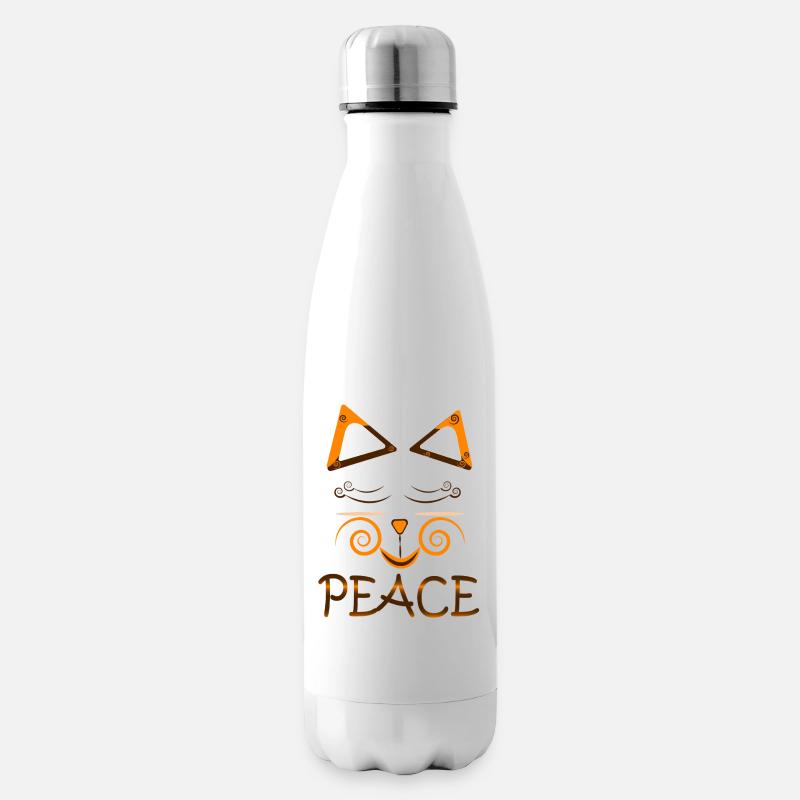 Peace Cat – Süßes Katzendesign mit Spiralaugen - Isolierflasche - Weiß
