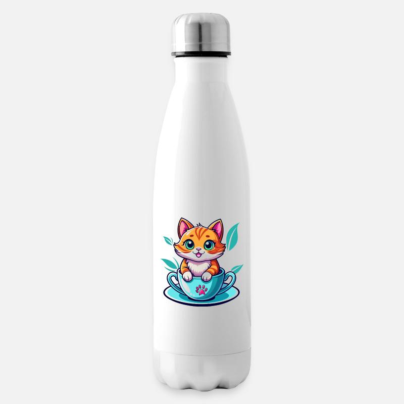 Chat en tasse - Bouteille isotherme - blanc