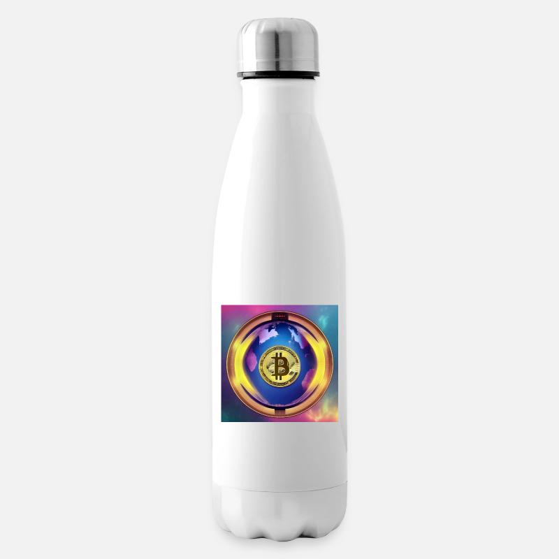 Bitcoin mit Planet Erde - Viereckige Variante - Isolierflasche - Weiß