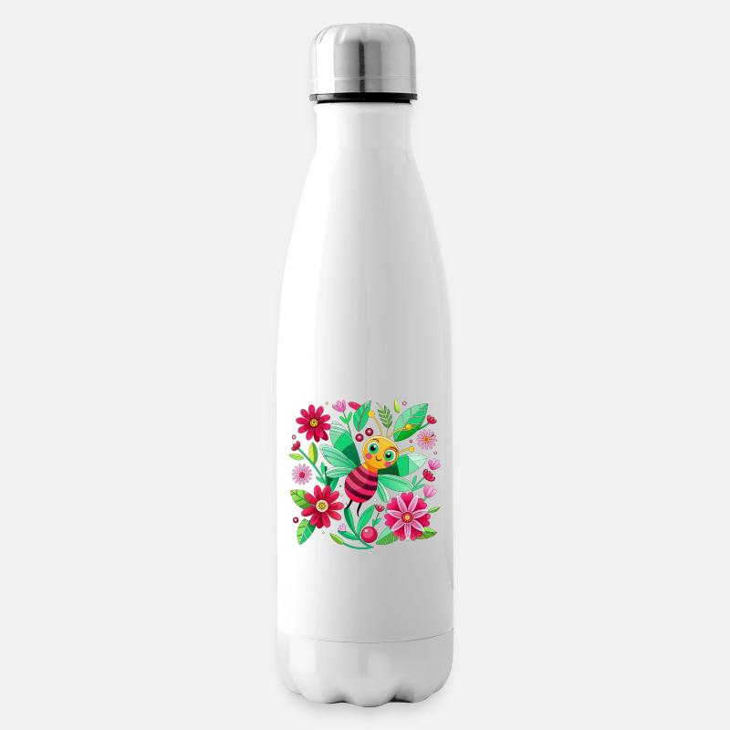 Mignonne abeille qui bourdonne parmi les fleurs - Bouteille isotherme - blanc
