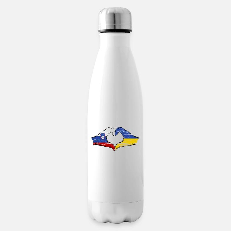 Slovénie Ukraine drapeau mains forme de coeur utilisé - Bouteille isotherme - blanc