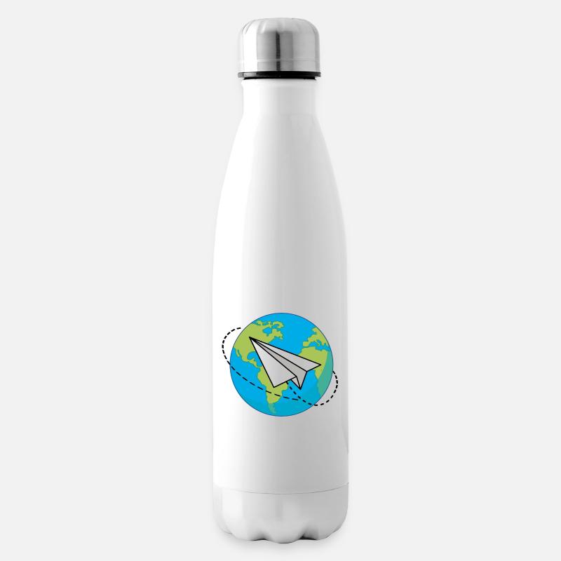Planet Erde mit einem Papierflieger - Isolierflasche - Weiß