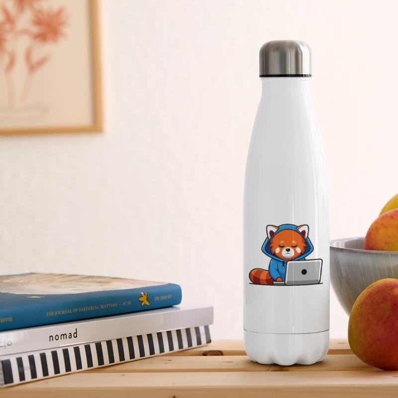 Mignon hacker panda roux en sweat à capuche devant PC Bouteille isotherme