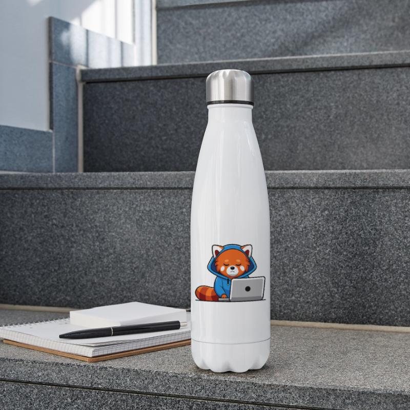 Mignon hacker panda roux en sweat à capuche devant PC Bouteille isotherme