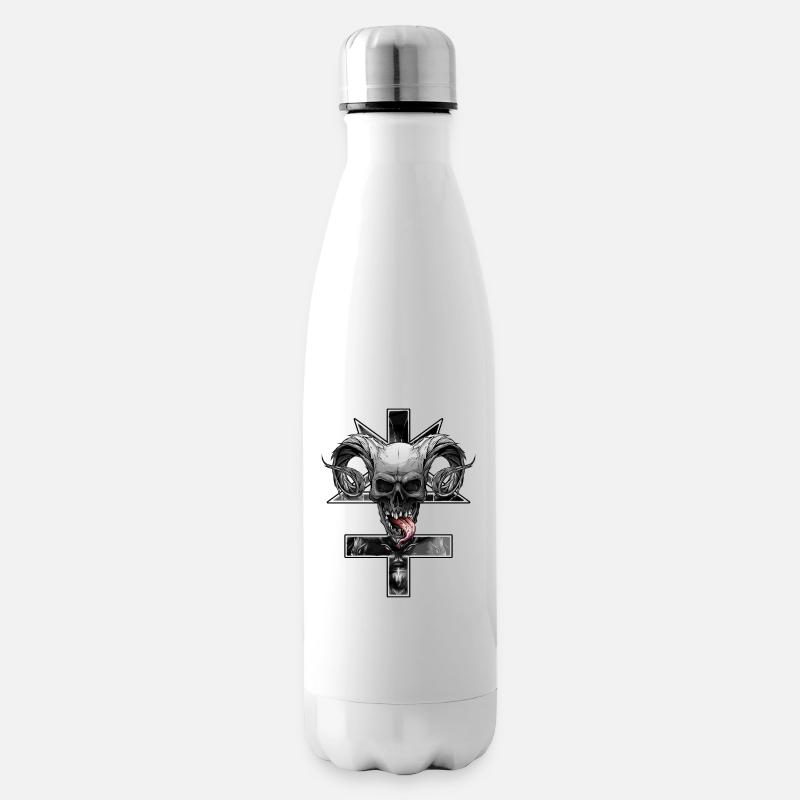 Croix inversée avec pentagramme et crâne - Bouteille isotherme - blanc