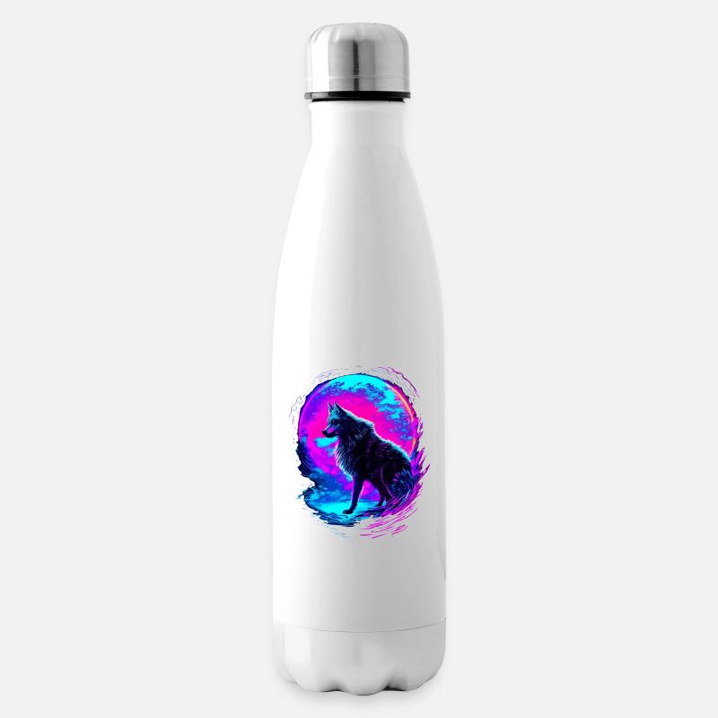 Wolf Neon Moon Synthwave - Isolierflasche - Weiß