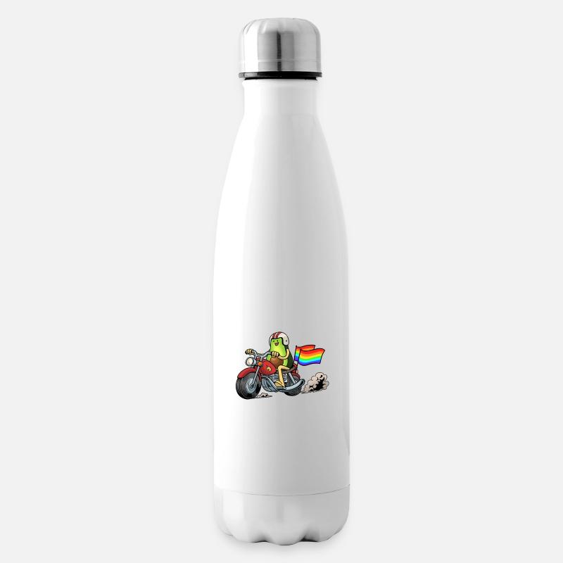 Regenbogenreise mit der Avocado auf dem Motorrad - Isolierflasche - Weiß