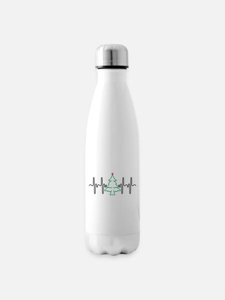 Herzschlag Weihnachtsbaum (Farben änderbar) - Isolierflasche - Weiß