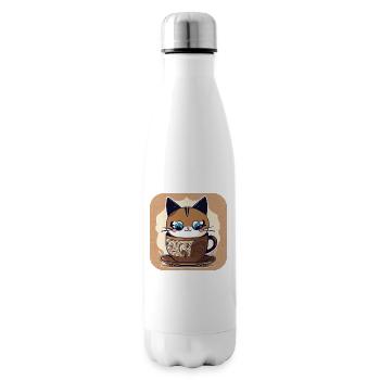 Niedliche Kaffee Katze - Isolierflasche - Weiß - Rechts