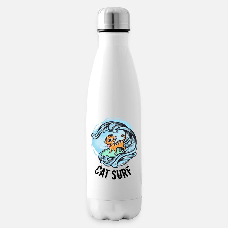 Cat Surf Word Game Cat Surfboard Wave - Insulated Water Bottle - white