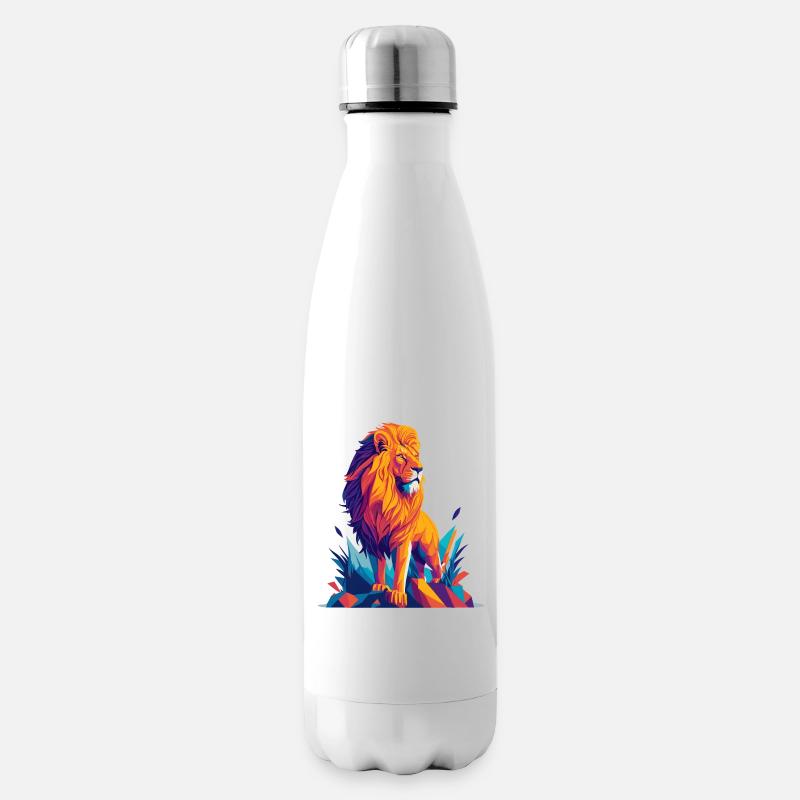 Polygon Löwe - Farbenfrohe Tier Illustration - Isolierflasche - Weiß