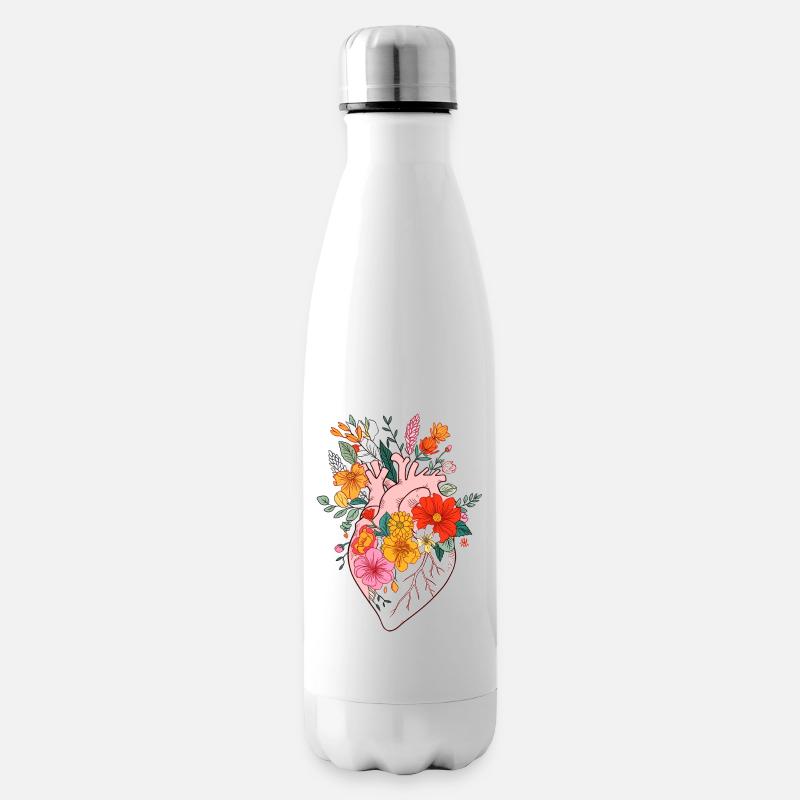 Anatomy Heart mit Blumen - Isolierflasche - Weiß