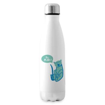 sitting cat with speech bubble meows you dog - Insulated Water Bottle - white - Right
