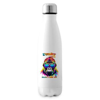 Funky vibes. Enjoy your life. Gorilla - Insulated Water Bottle - white - Right