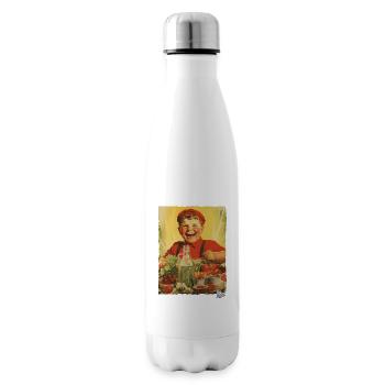 Vintage Propaganda: Boy Eats Healthy Food - Insulated Water Bottle - white - Right
