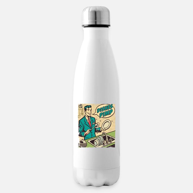 Mann beim Geschirr spülen, der Geschirr Pimp - Isolierflasche - Weiß