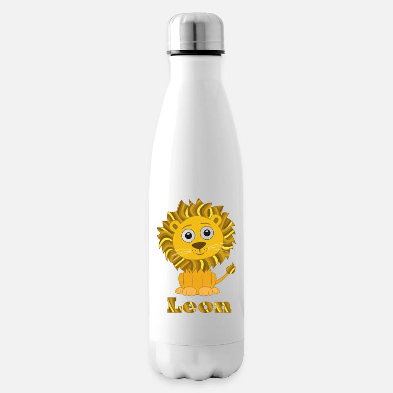 Leon Löwe lustige Raubkatze mit Name - Isolierflasche - Weiß