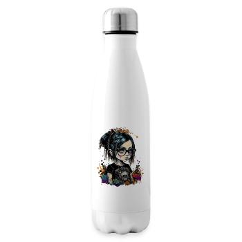 Cartoon little girl with glasses in gothic style - Insulated Water Bottle - white - Right
