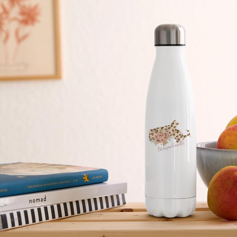 Massachusetts Leopard-pattern Map Insulated Water Bottle