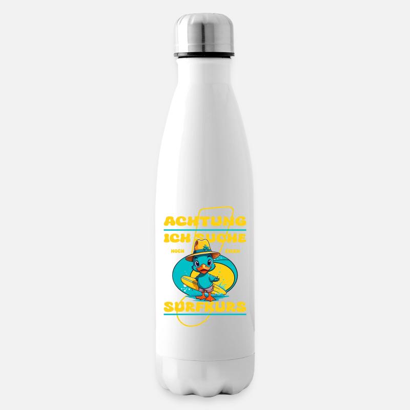 Cute duck with surfboard - Insulated Water Bottle - white