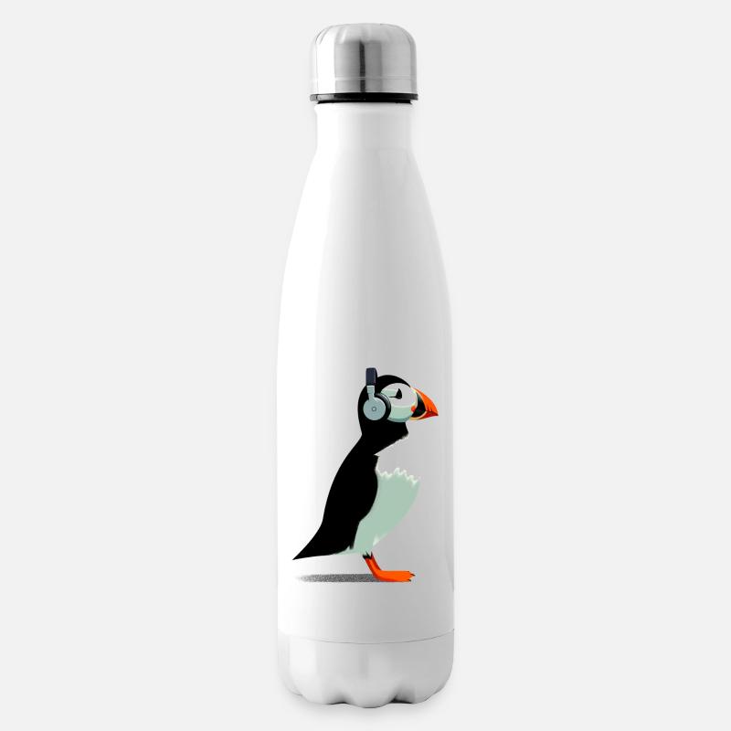 Papageitaucher mit Kopfhörern - Isolierflasche - Weiß