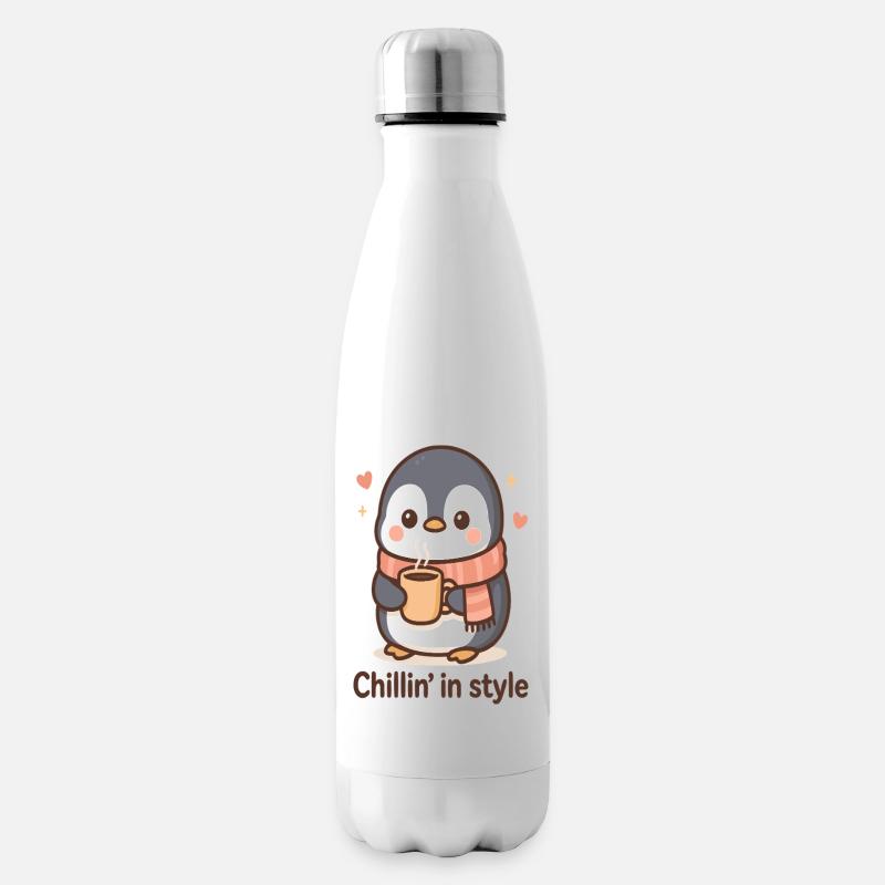 Pingouin mignon avec du café - Bouteille isotherme - blanc
