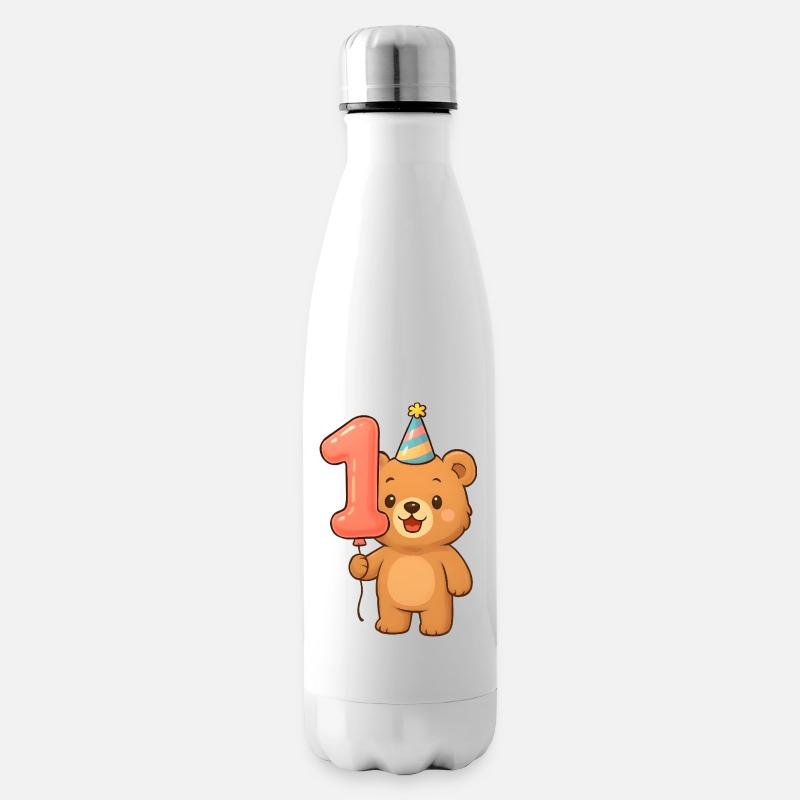 Ours avec ballon pour ses 1er ans - Bouteille isotherme - blanc