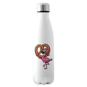 Süßer Flamingo Cartoon Brezel Bayern Bayrisch - Isolierflasche - Weiß - Rechts