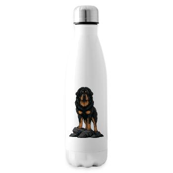 Tibetischer Mastiffhund auf Felsenporträt Schwarzes Feuer - Isolierflasche - Weiß - Rechts