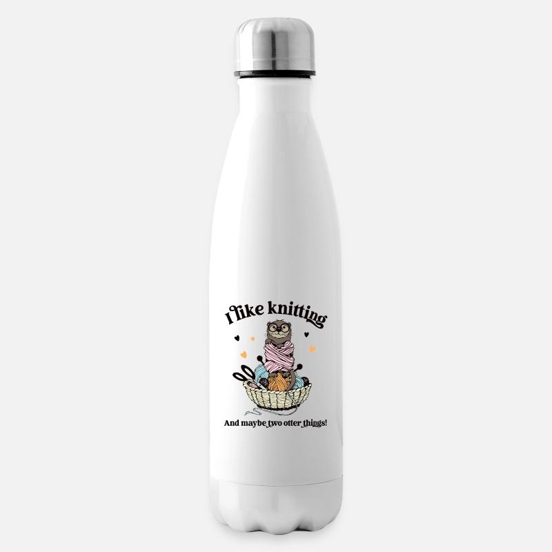 I LIKE KNITTING Ich liebe Stricken Häkeln Otter - Isolierflasche - Weiß
