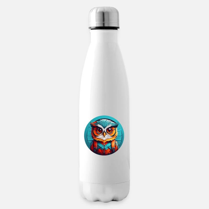 Petit hibou mignon dans la roue de couleur hibou Design - Bouteille isotherme - blanc