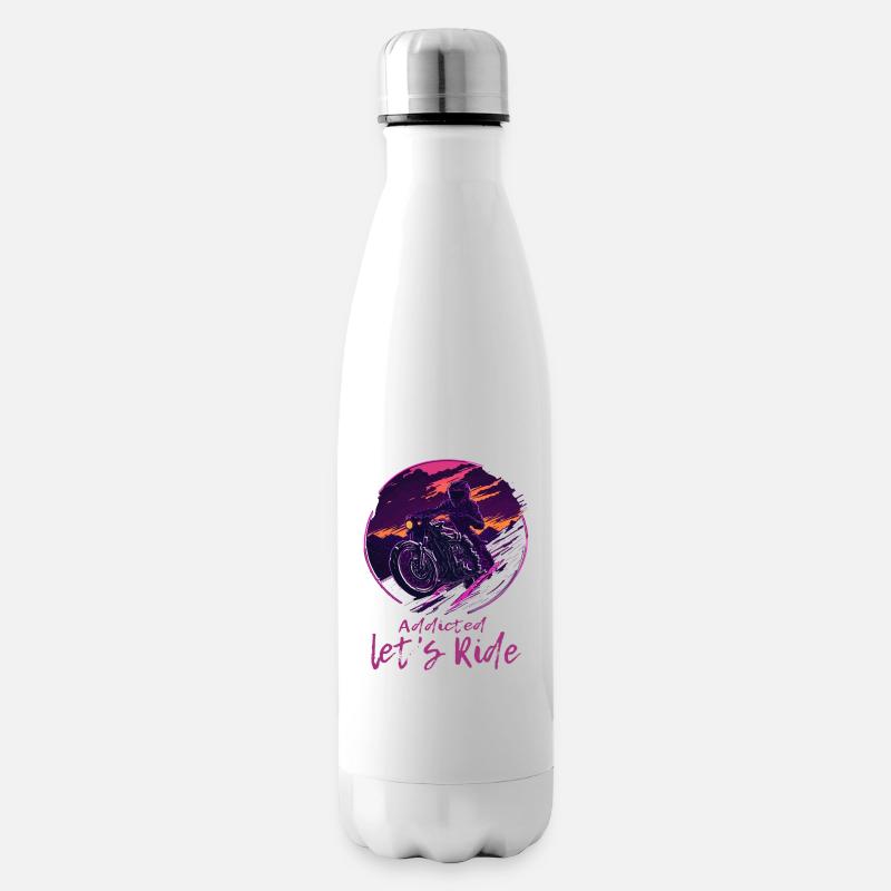 Synthwave Biker Retrowave Sunset Motorradfahrer - Isolierflasche - Weiß