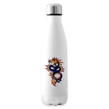 Chinesischer Drache Blau mit Feuer - Isolierflasche - Weiß - Rechts
