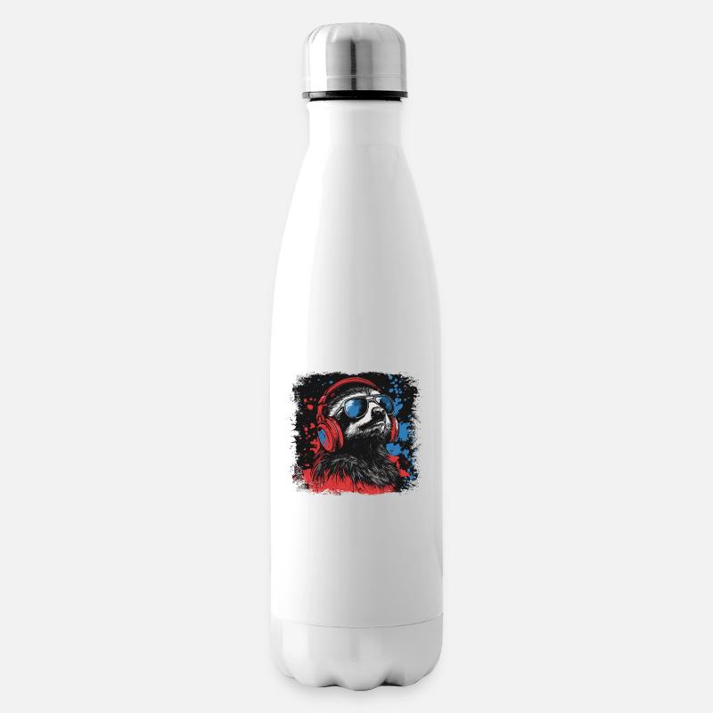 Faultier hört Musik mit Kopfhörern - Isolierflasche - Weiß