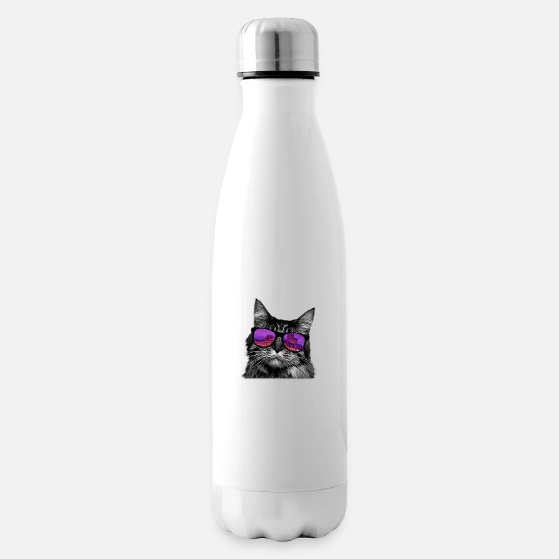 Katze Sonnenbrille Kätzchen Stadt Geschenkidee - Isolierflasche - Weiß
