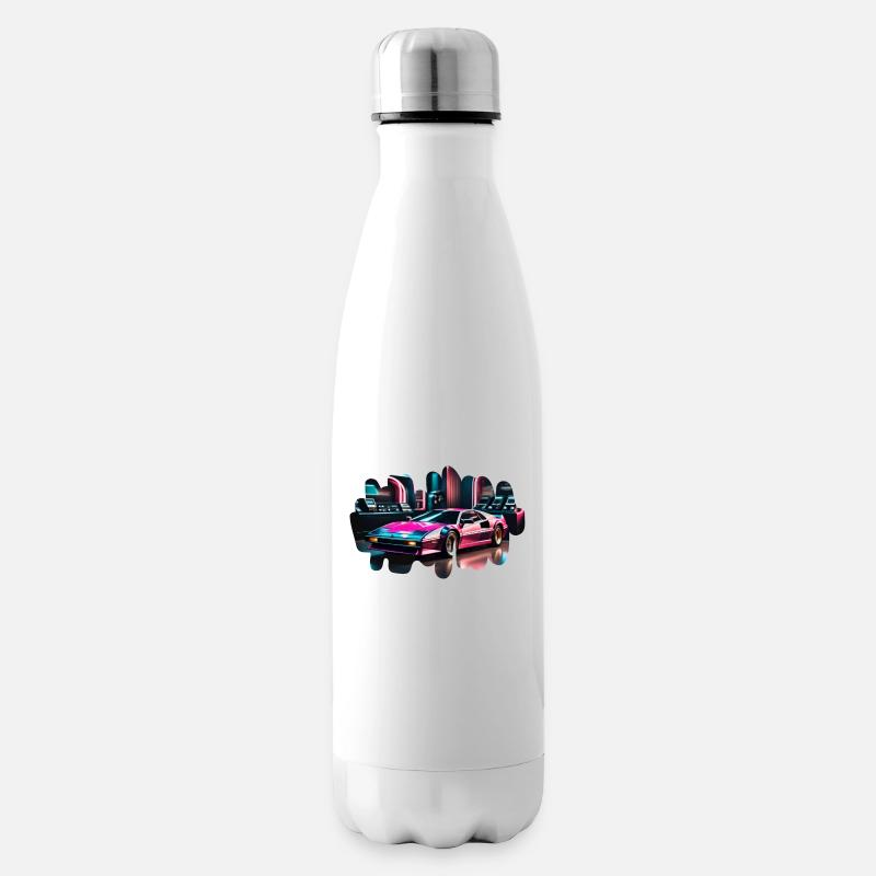 Retro Synthwave Sportwagen - Isolierflasche - Weiß