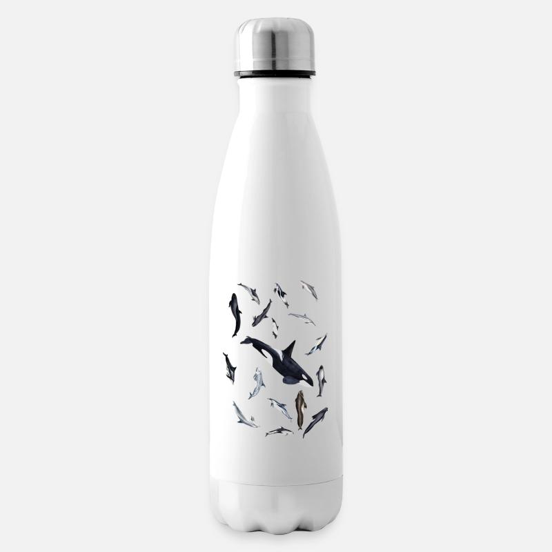 Delfine und Orcas - Delphine rundum - Dauphins - Isolierflasche - Weiß