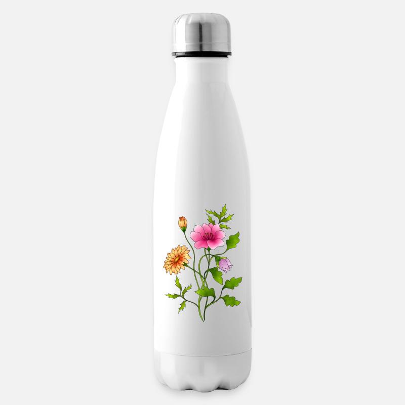 Blumen - Isolierflasche - Weiß
