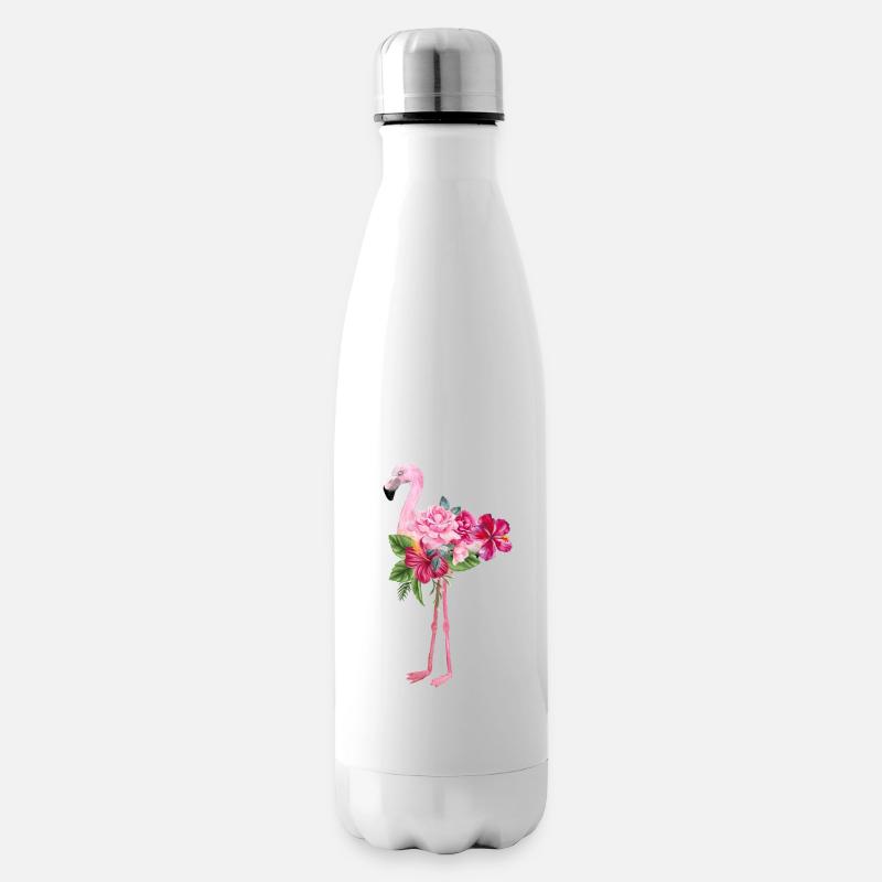 flamingo with flowers - Insulated Water Bottle - white