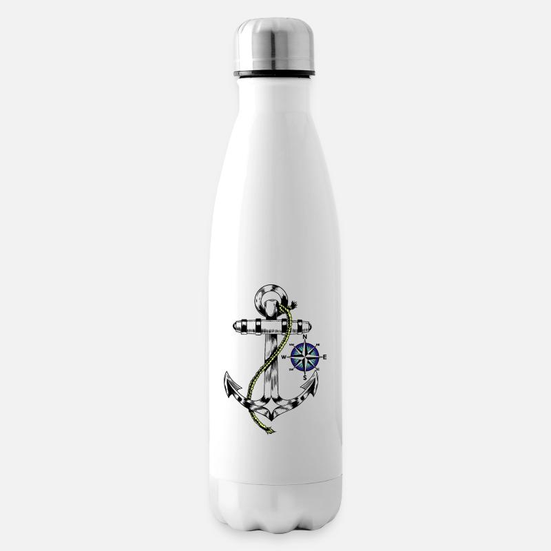 Maritim Anker Windrose Kompass Himmelsrichtung - Isolierflasche - Weiß