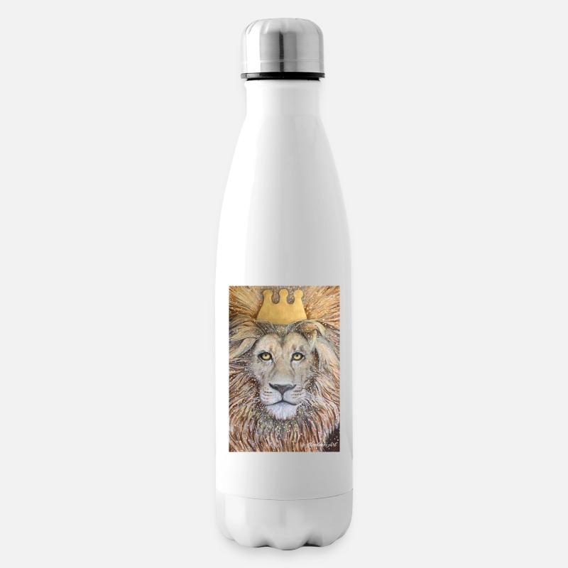 König. Löwe mit goldener Krone. - Isolierflasche - Weiß