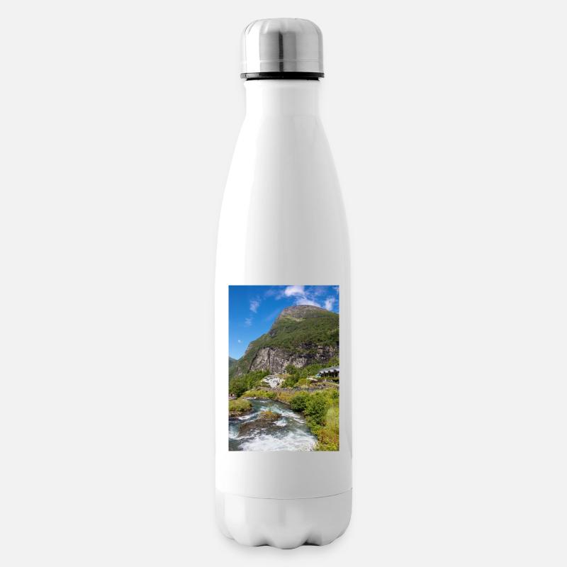 Vue panoramique de Geiranger depuis Storseterfossen - Bouteille isotherme - blanc