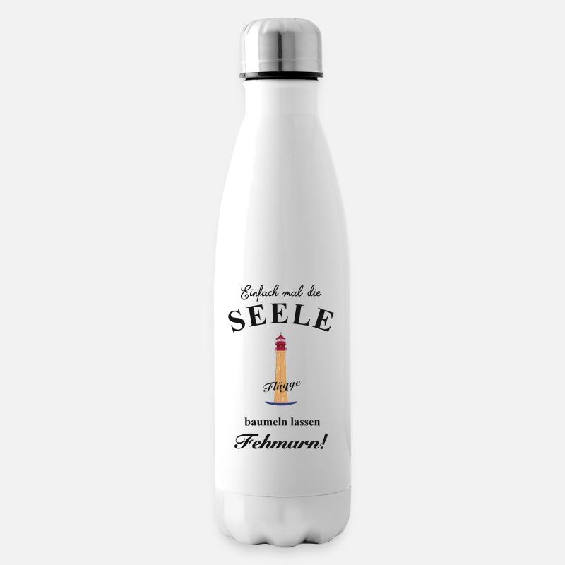 Seele baumeln lassen auf Fehmarn, Zeichnung Flügge - Isolierflasche - Weiß