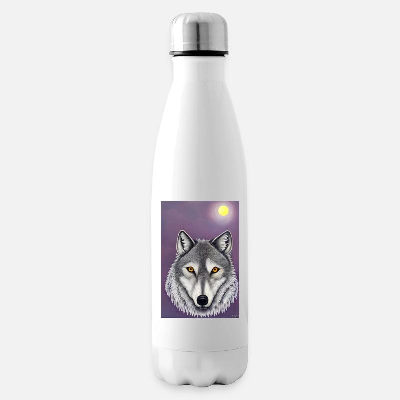 Wolf unter Mond - Isolierflasche - Weiß