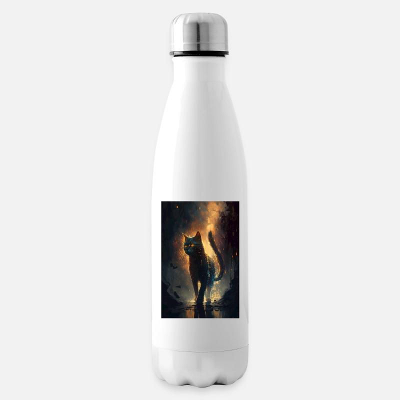 Schwarze Katze Cool Mystisch - Isolierflasche - Weiß